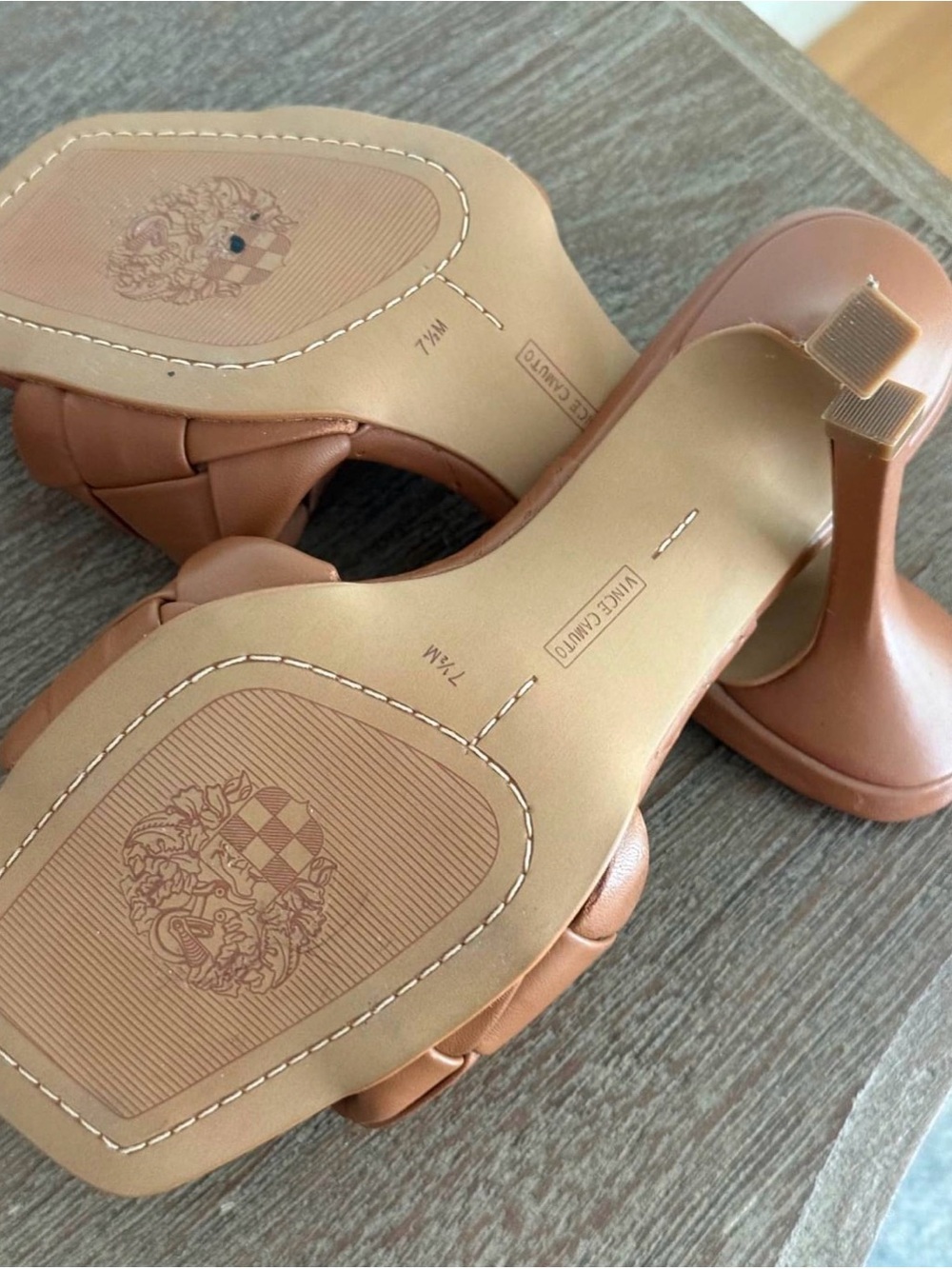 Vince Camuto Cognac Brown Woven Leather Slide Mules - Picture 3 of 4